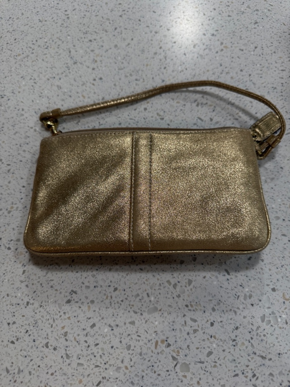 Coach Metallic Gold Nubuck Leather Wristlet Clutch with Buckle Detail - Picture 2 of 5